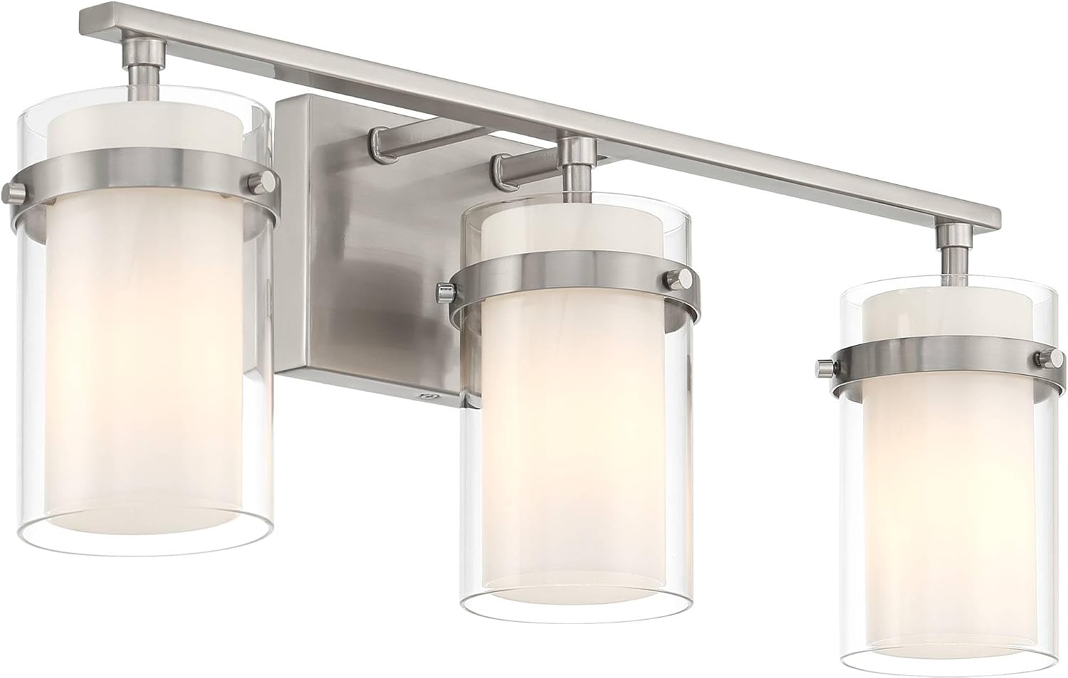 Possini Euro Design Kazran Modern Wall Light Brushed Nickel Slender Hardwire 21 1/4' 3-Light Fixture Frosted White Glass Shade for Bedroom Bathroom Bedside Vanity Living Room Mirror Hallway Dining