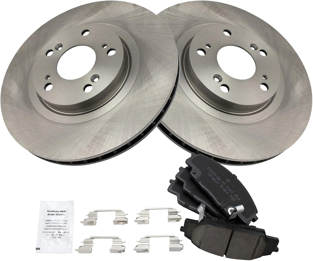 TRQ Front Brake Pad and Rotor Set Ceramic Vented Rotors Compatible with 2006-2011 Honda Civic 2002-2006 Acura RSX