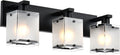 3-Lights Bathroom Light Fixture Over Mirror, Modern Black Wall Sconce Vanity Lighting Fixtures with Rectangular Frosted Glass Shade for Bathroom Kitchen Bedroom, E26 Bulb Base