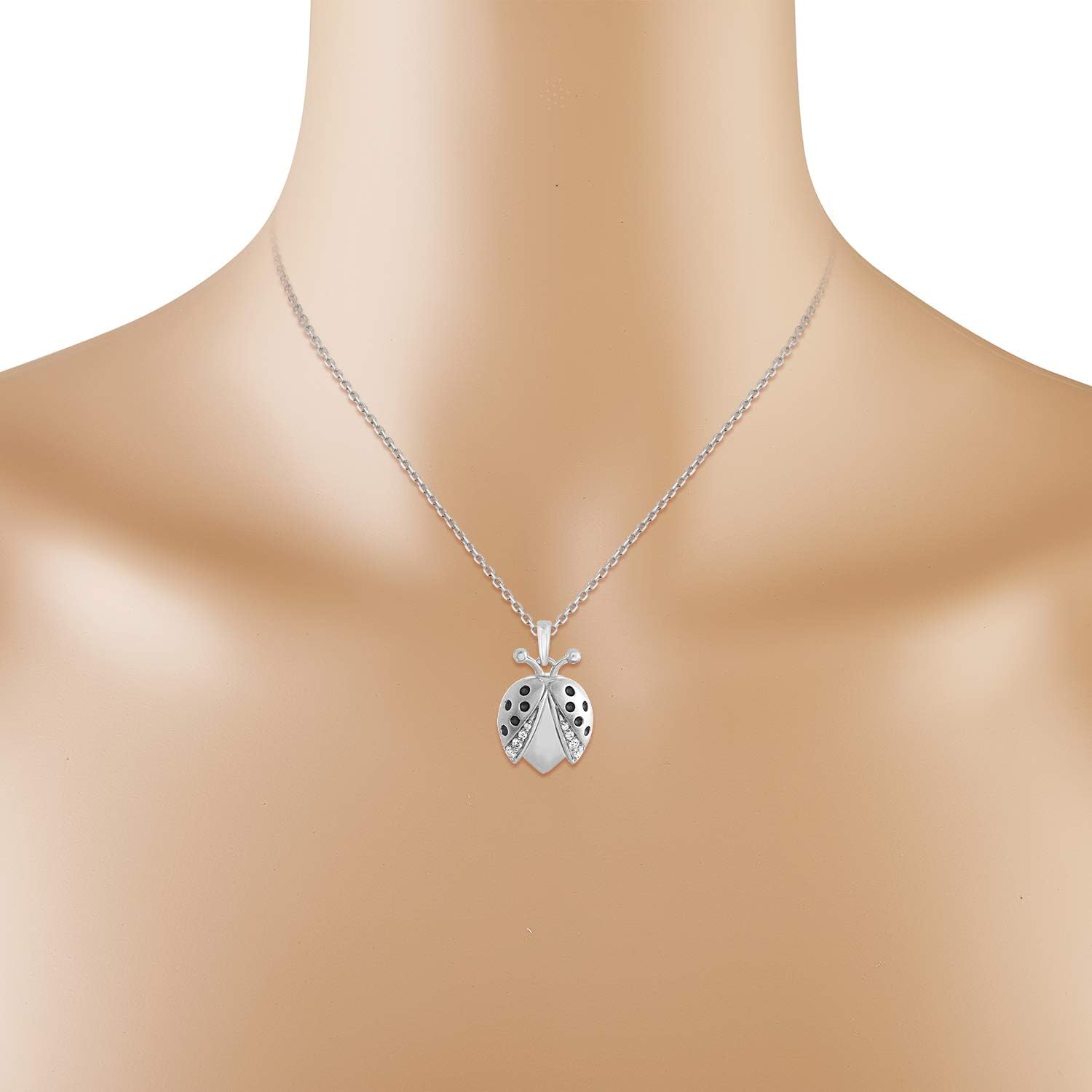 0.12 Cttw Moissanite Delicate Ladybug Pendant Necklace Jewelry Gifts for Women with 18' Inch Chain In 14K White Gold Over Sterling Silver (D Color & VVS1 / VVS2 Clarity)