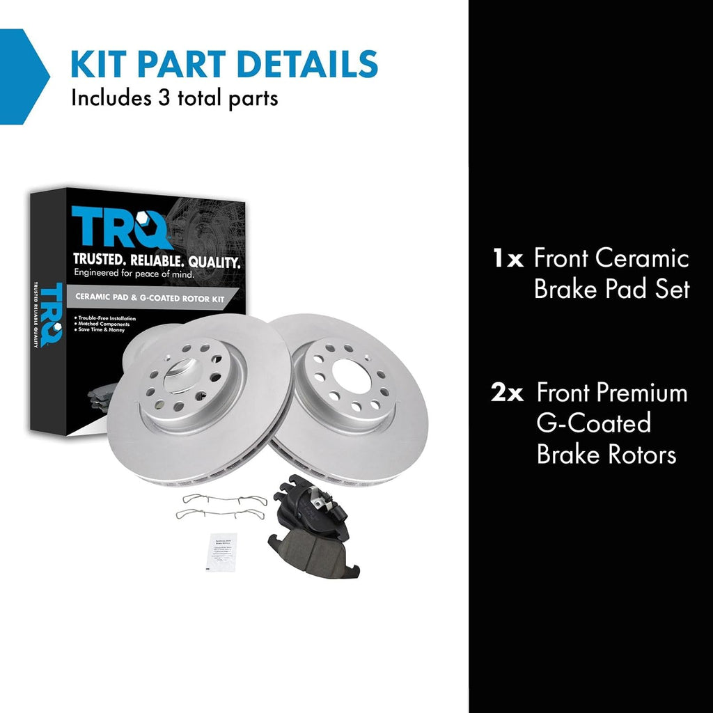 TRQ Front Brake Pad and Rotor Set Ceramic Coated Vented Rotors Compatible with 2012-2020 Volkswagen Passat 2009-2018 Tiguan 2015-2018 Audi Q3 2015-2018 Q3 Quattro
