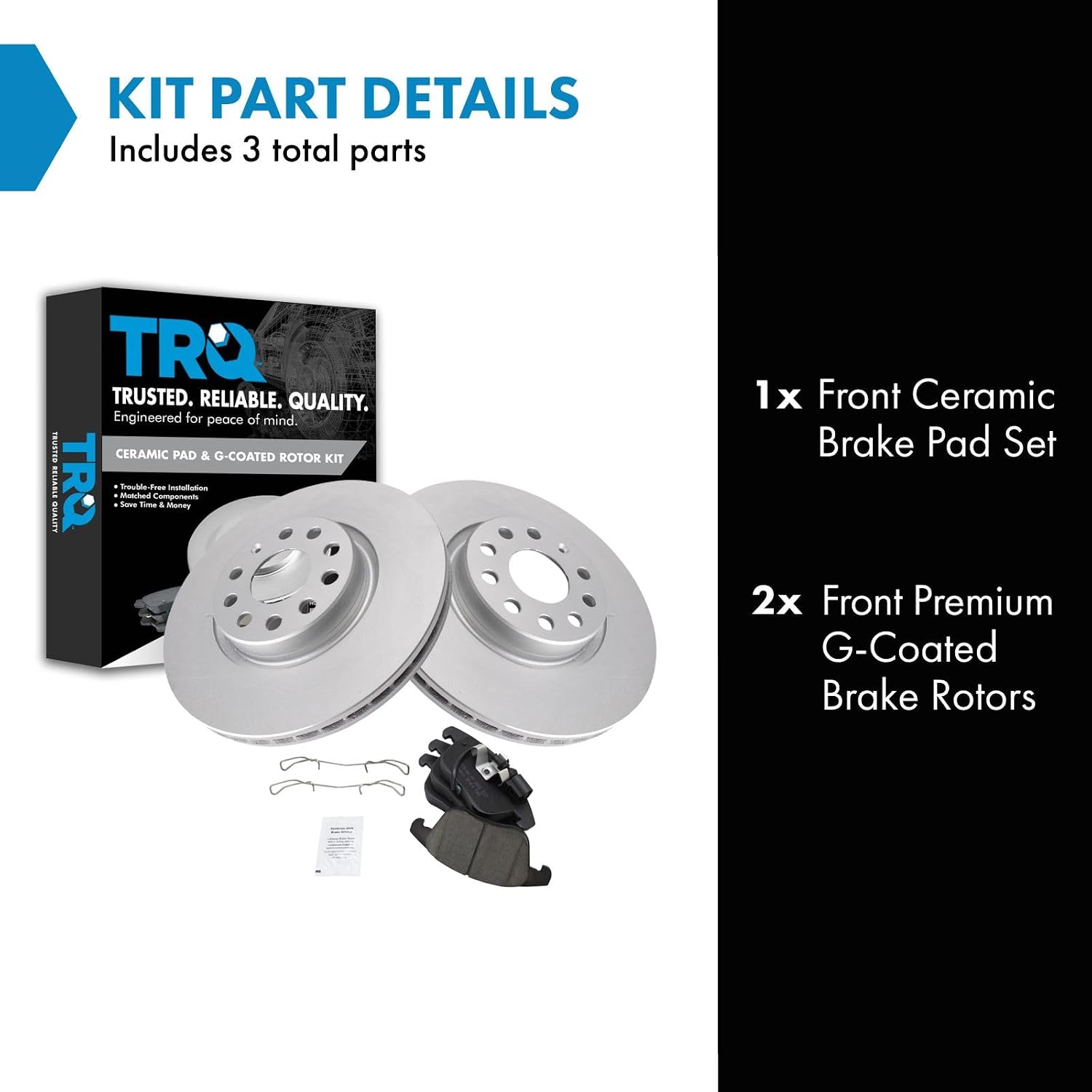 TRQ Front Brake Pad and Rotor Set Ceramic Coated Vented Rotors Compatible with 2012-2020 Volkswagen Passat 2009-2018 Tiguan 2015-2018 Audi Q3 2015-2018 Q3 Quattro