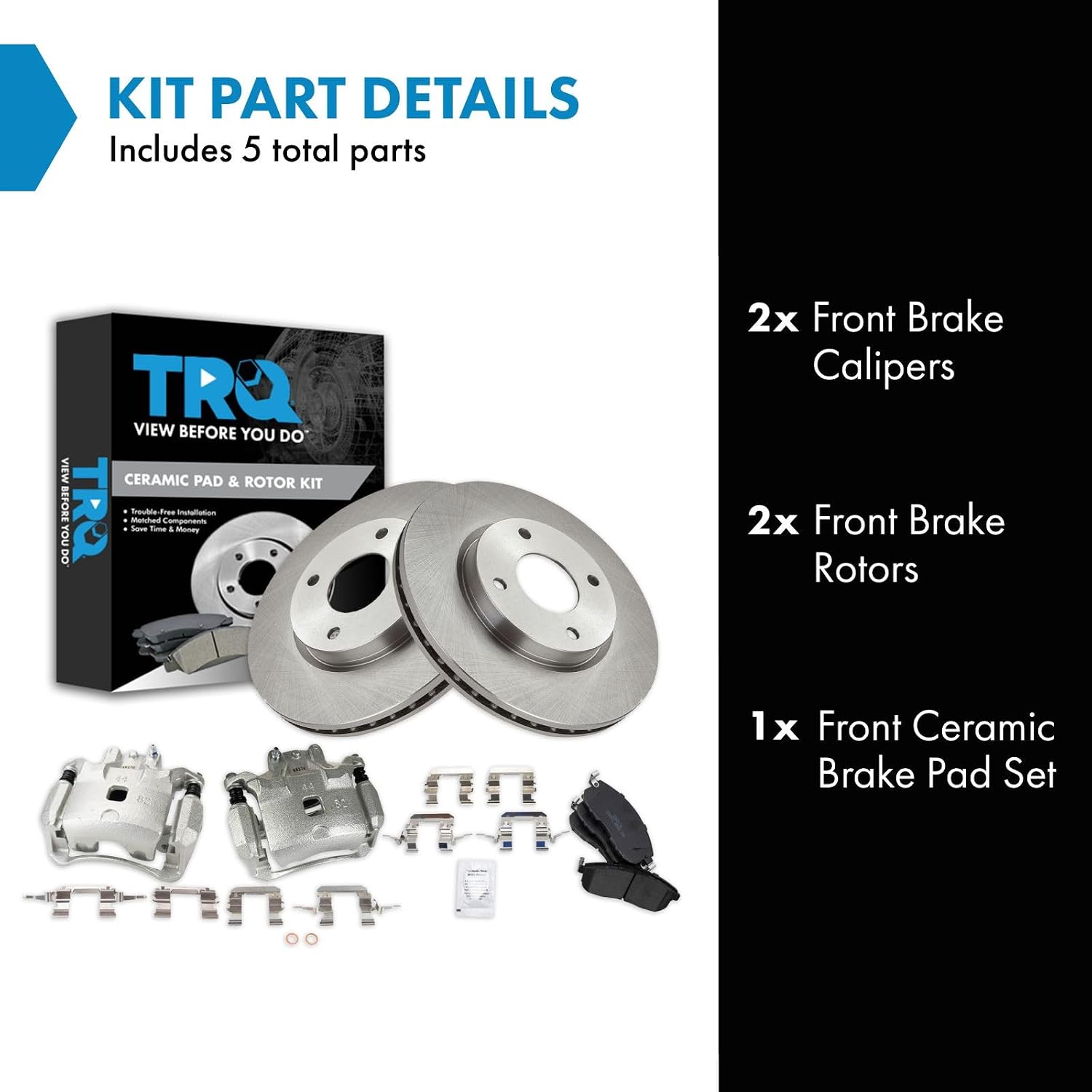 TRQ Front Brake Pad and Rotor Set Ceramic Vented Rotors Calipers Compatible with 2009-2014 Nissan Cube 2007-2012 Versa