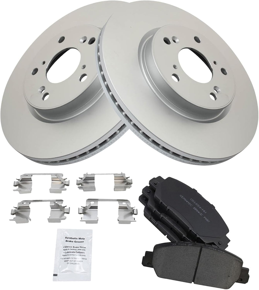 TRQ Front Brake Pad and Rotor Set Ceramic G Coated Rotors Compatible with 2016-2019 Honda HR-V