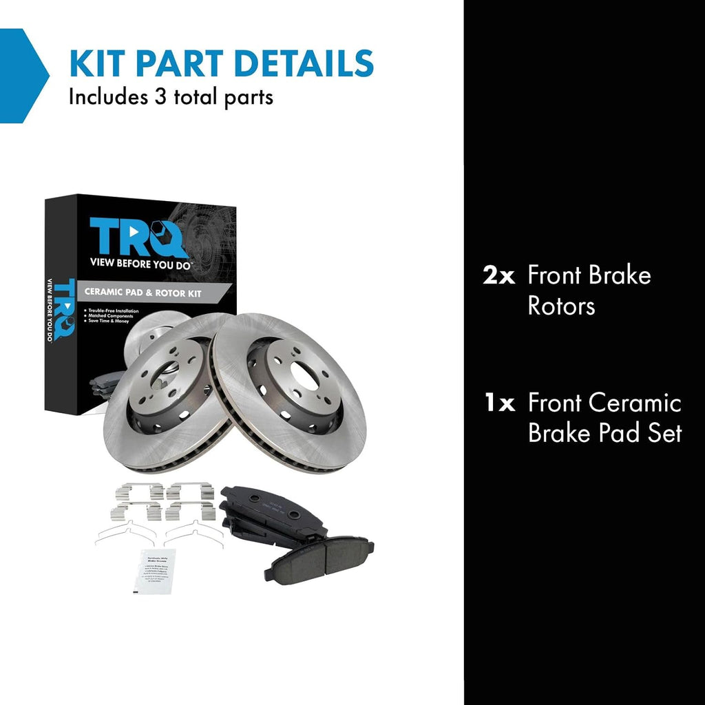 TRQ Front Brake Pad and Rotor Set Ceramic Compatible with 2009-2015 Toyota Venza