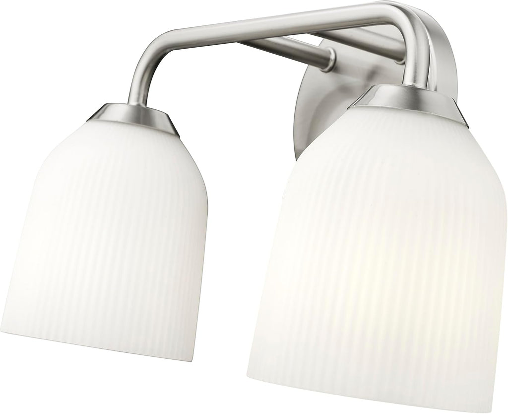 ML Lighting | Norah Collection | 22302-BN | Indoor 2 Light Vanity in Brushed Nickel with Opal Ribbed Glass Shade | Elegant and Versatile Design for Any Bathroom