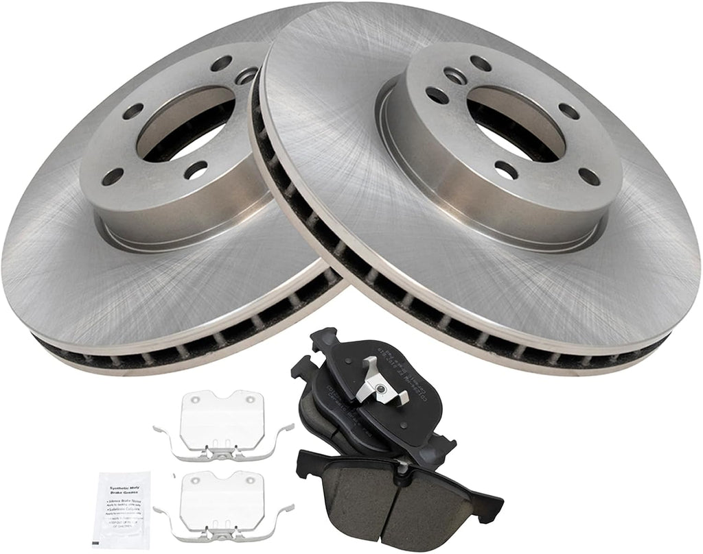 TRQ Front Brake Pad and Rotor Set Ceramic Vented Rotors Compatible with 2007-2018 BMW X5 2011-2019 X6