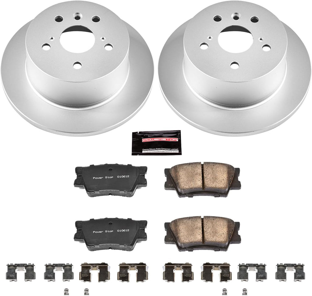 PowerStop Rear Brake Kit for Lexus ES300h 2013-18 |ES350 2013-18 |Toyota Avalon 2013-18 |Camry 2012-17 - Fully-Coated Disc Rotors with Z17 Ceramic Brake Pads Replacement, CRK6520