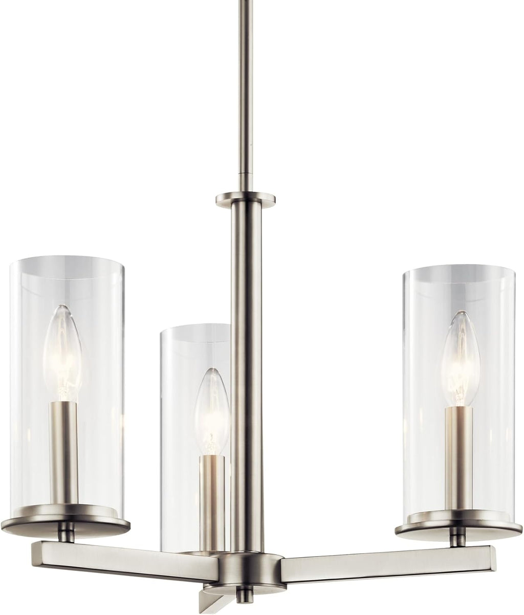 KICHLER Crosby 13.75' 3 Light Convertible Chandelier with Clear Glass Brushed Nickel