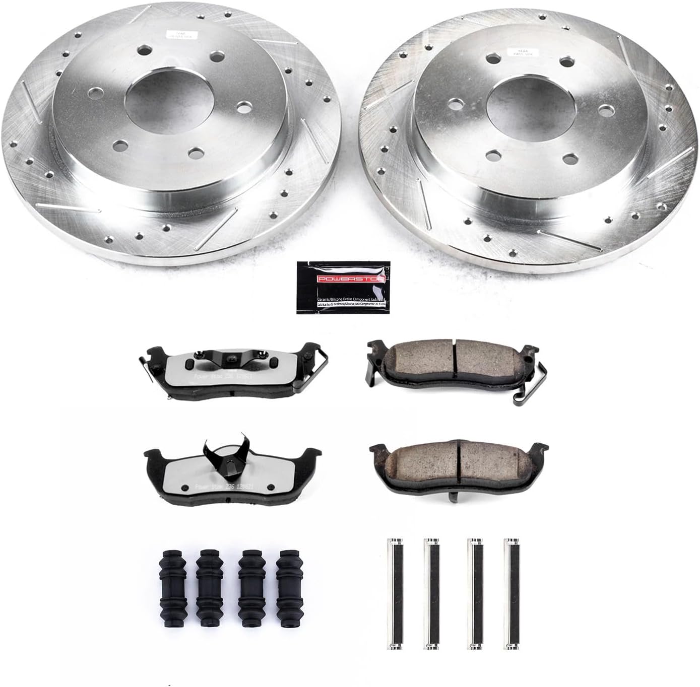 PowerStop Rear Brake Kit For Infiniti QX56 2004-10 |Nissan Armada 2005-15 |TITAN 2004-15 - Truck & Tow Carbon Fiber Ceramic Brake Pads + Drilled & Slotted Rotors Upgrade, K2445-36