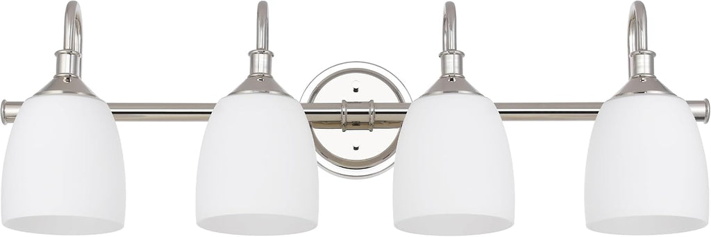 4-Light Polished Nickel Bathroom Vanity Light Fixtures Over Mirror, Vintage Vanity Lights for Living Room, Milk White Glass Shades, Standard E26 Base