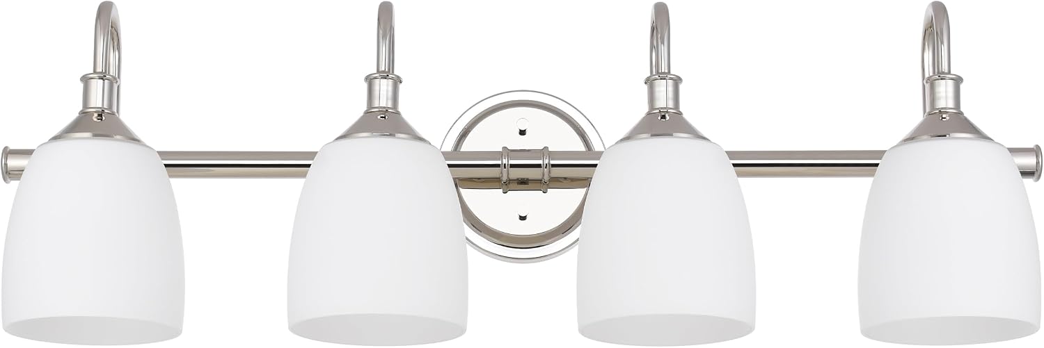 4-Light Polished Nickel Bathroom Vanity Light Fixtures Over Mirror, Vintage Vanity Lights for Living Room, Milk White Glass Shades, Standard E26 Base