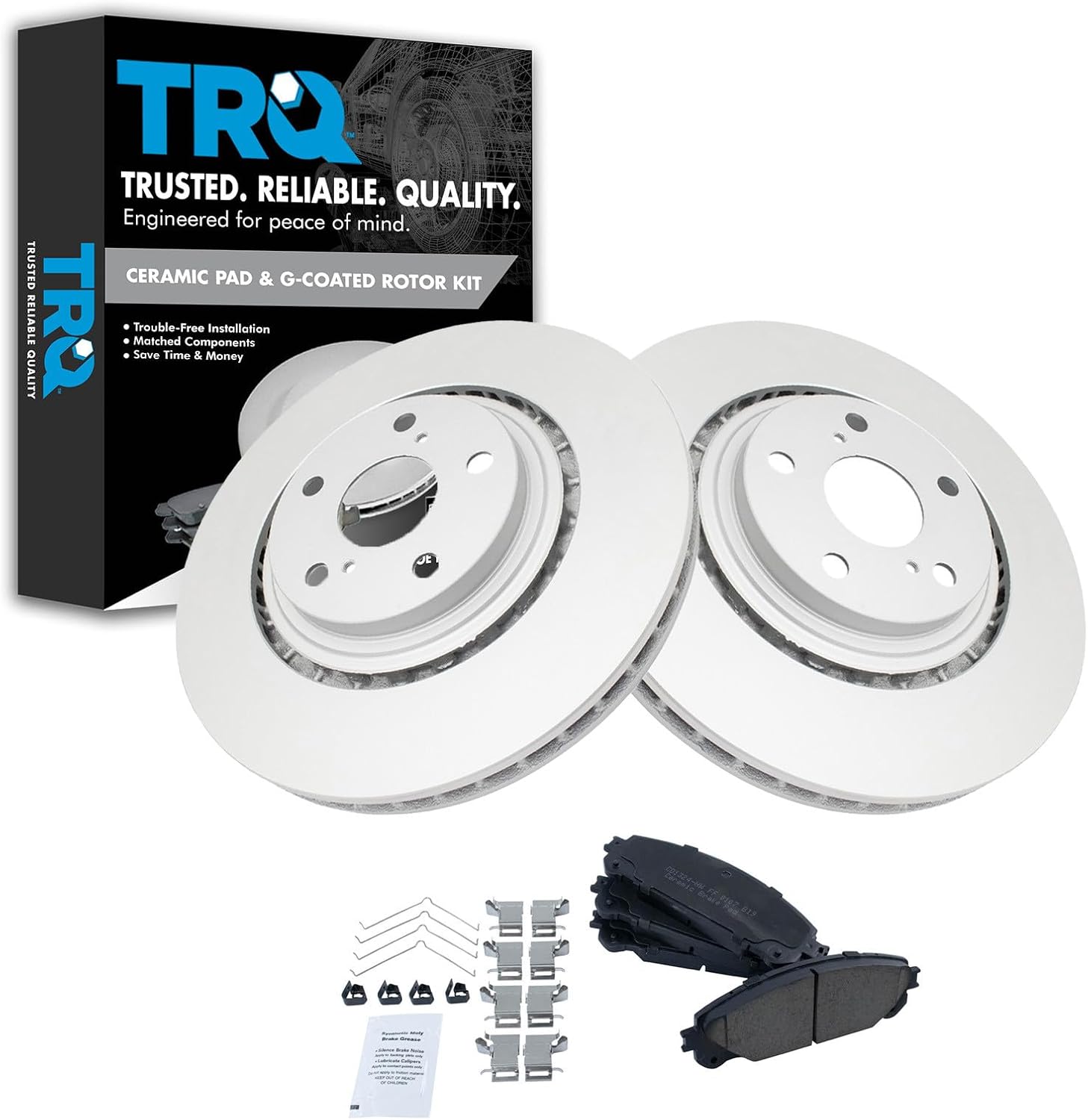 TRQ Front Ceramic Brake Pads & G-Coated Rotors Kit for Lexus Toyota New