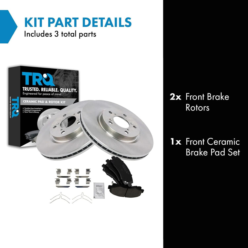 TRQ Front Brake Pad and Rotor Set Ceramic Vented Rotors Compatible with 2009-2014 Acura TL