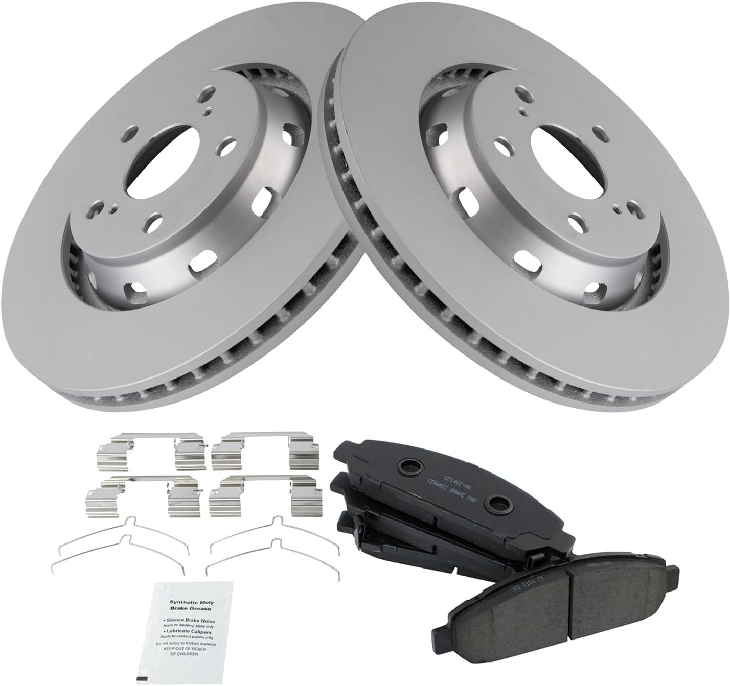 TRQ Front Brake Pad and Rotor Set Ceramic G Coated Rotors Compatible with 2009-2015 Toyota Venza