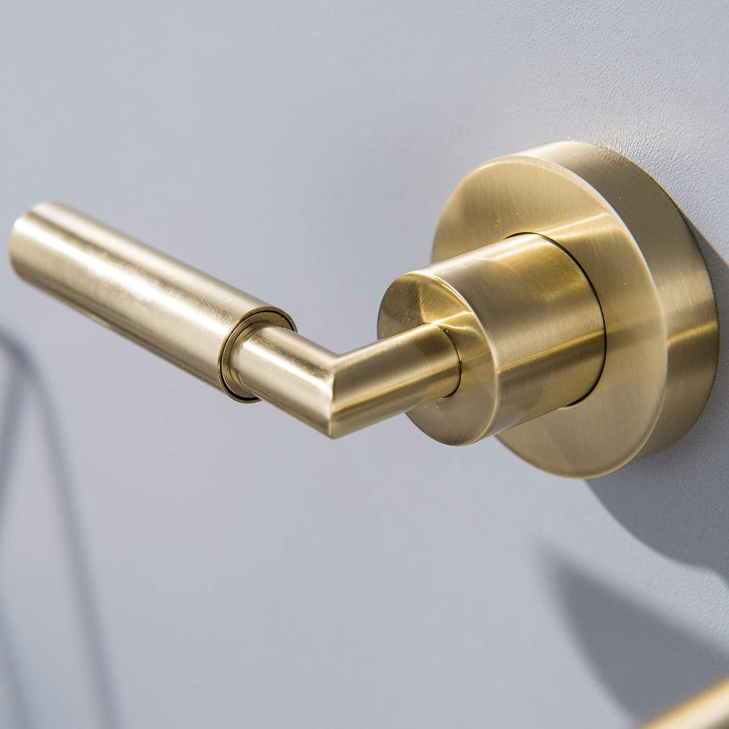 RBROHANT Brushed Gold Wall Mount Bathroom Faucet, Wall Mounted Sink Faucet, Dual Handle, Solid Brass, Rough-in Valve Included