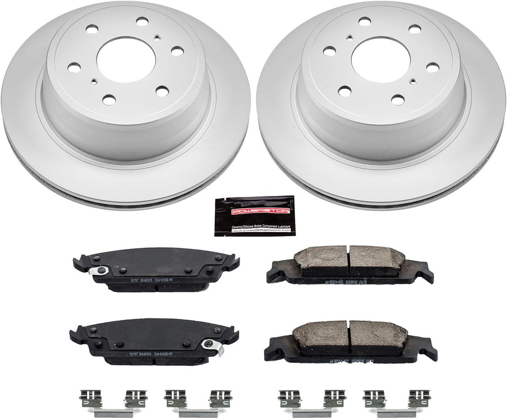 PowerStop Rear Brake Kit for Cadillac Escalade 2015-20 |Escalade ESV 2015-20 |Chevrolet Silverado 1500 2014-18 - Fully-Coated Disc Rotors with Z17 Ceramic Brake Pads Replacement, CRK6562