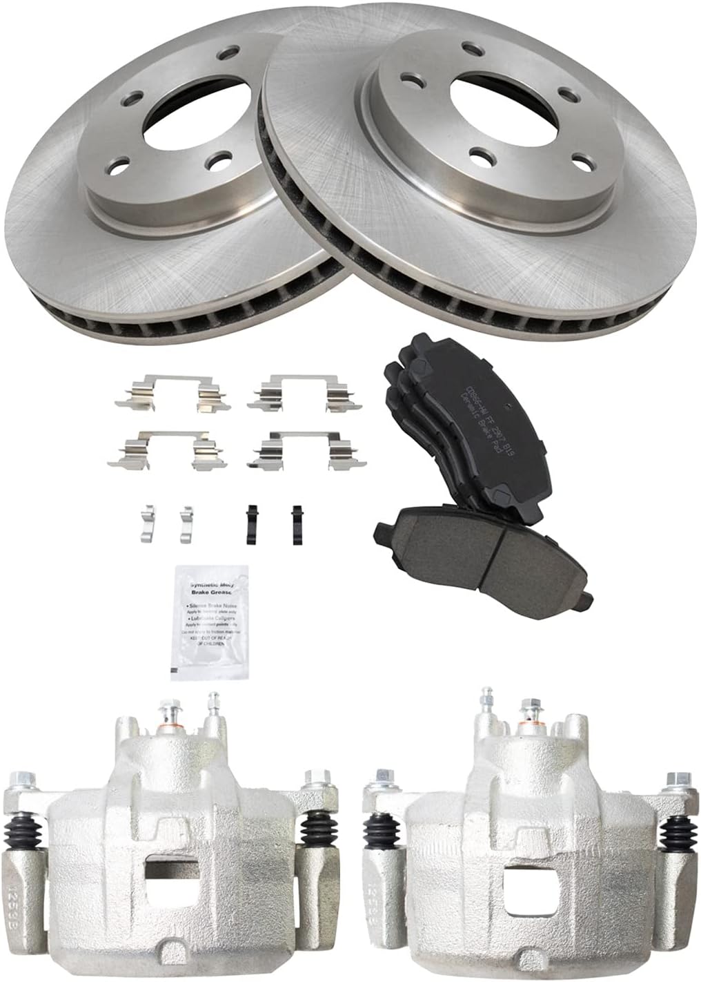 TRQ Front Brake Pad and Rotor Set Ceramic Vented Rotors Calipers Compatible with 2007-2012 Dodge Caliber