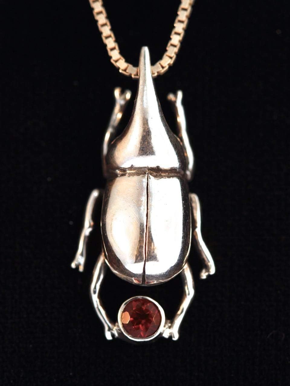 Bug Jewelry Sterling Silver Rhinoceros Beetle Pendant with Gemstone
