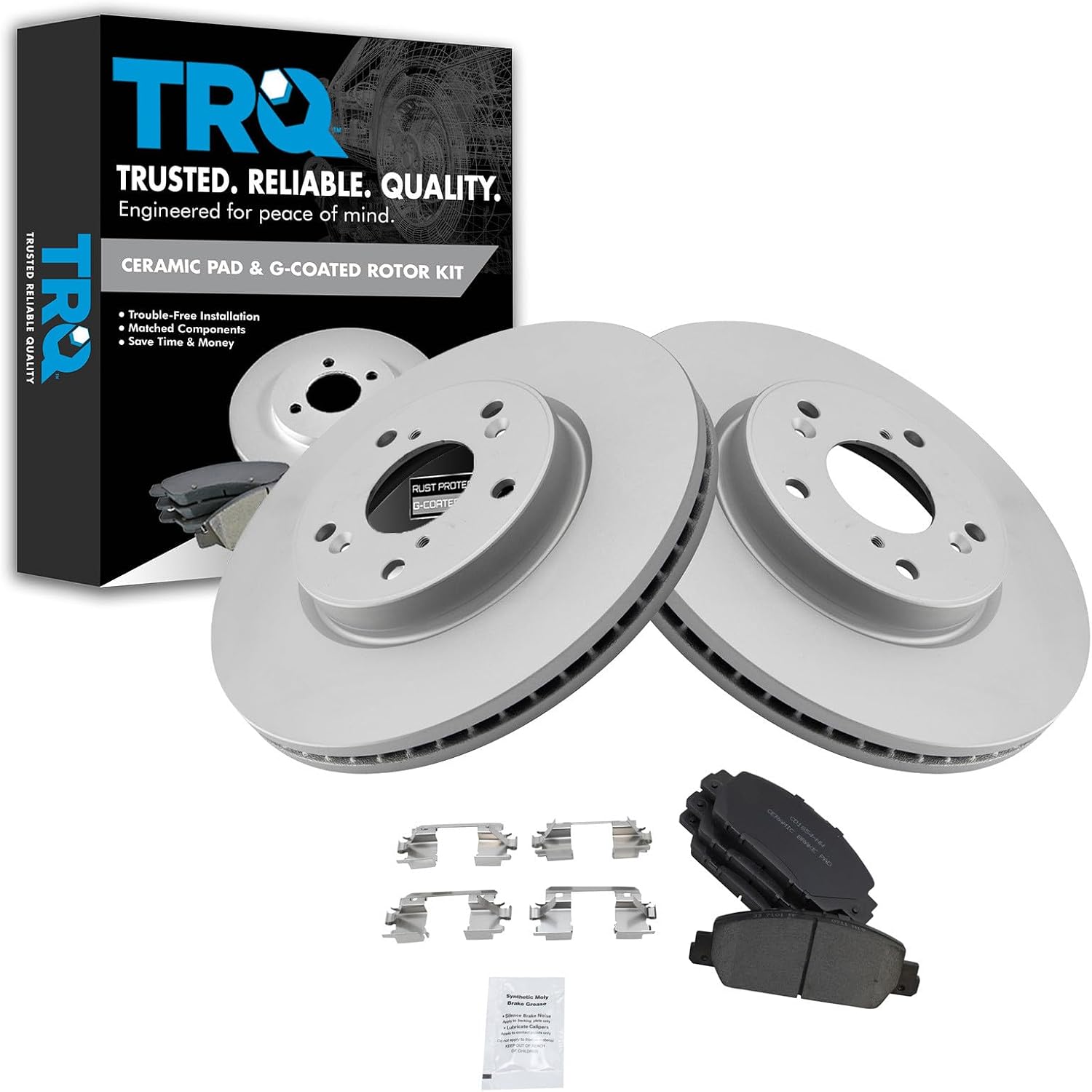 TRQ Front Brake Pad and Rotor Set Ceramic Vented Coated Rotors Compatible with 2013-2022 Honda Accord 2016-2022 HR-V