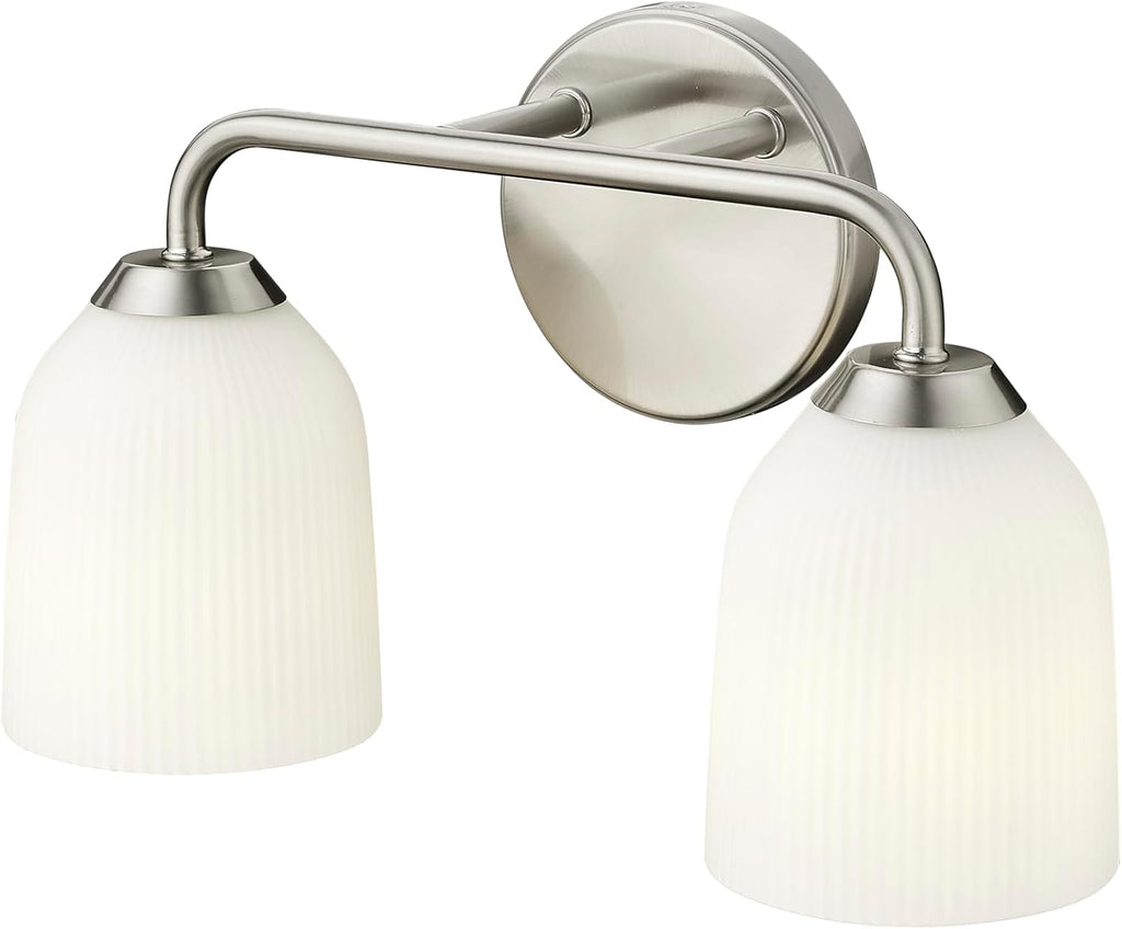 ML Lighting | Norah Collection | 22302-BN | Indoor 2 Light Vanity in Brushed Nickel with Opal Ribbed Glass Shade | Elegant and Versatile Design for Any Bathroom