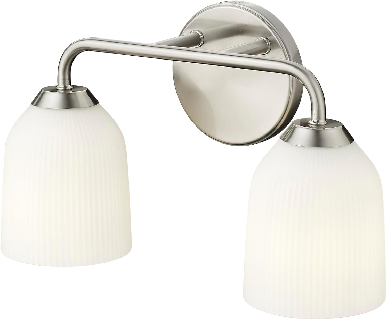 ML Lighting | Norah Collection | 22302-BN | Indoor 2 Light Vanity in Brushed Nickel with Opal Ribbed Glass Shade | Elegant and Versatile Design for Any Bathroom