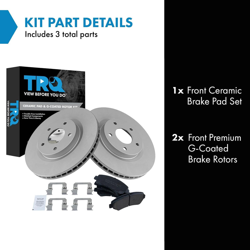 TRQ Front Brake Pad and Rotor Set Ceramic Coated Rotors Compatible with 2008-2013 Nissan Rogue 2014-2015 Rogue Select 2007-2008 Sentra