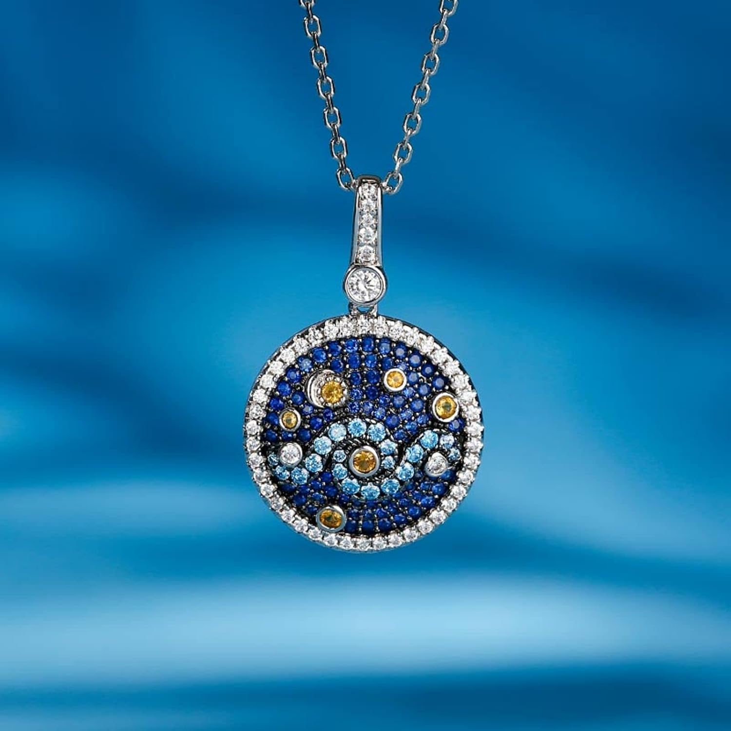 Jeulia 'The Starry Night' & 'Pure Night' Inspired Round Cut Sterling Silver Necklace Fashion Anniversary Engagement Wedding Christmas Valentine's Day Birthday for Her Women Wife Girlfriend With Gift Jewelry Box (universal, The Starry Night)