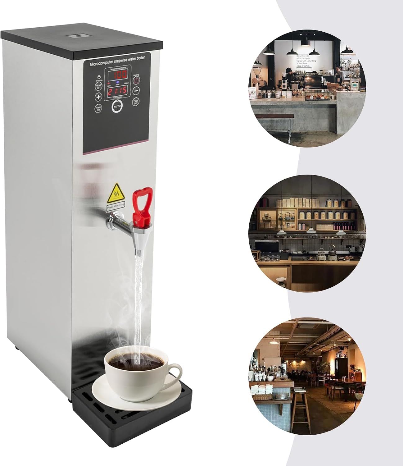 Commercial Hot Water Dispenser Electric Water Boiler Warmer,304 Stainless Steel Large Capacity Electric Dispenser for Kitchens, Living Rooms, Cafes, Restaurants, Offices. (15L Silver)