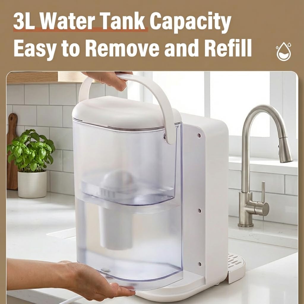 2000W Instant Hot Water Dispenser, 3L Countertop Electric Water Boiler with 3-Second Quick Heating, Precise Temperature Control & Filter, Smart Touch Screen for Home & Office,with Filter,Black