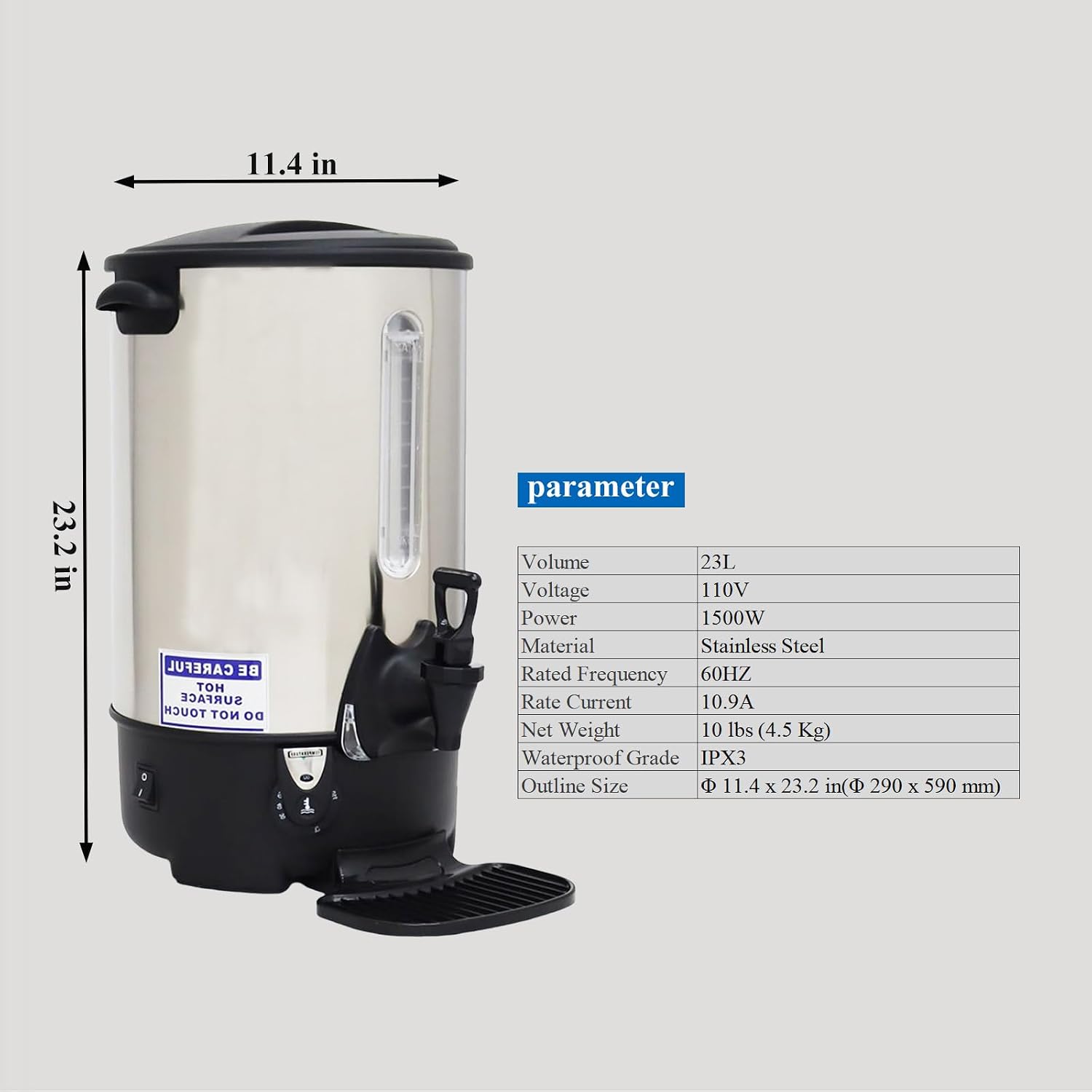 23L Commercial Large Capacity Stainless Steel Hot Water Dispenser Temperature Control Electric Boiling Bucket for Coffee Shops Milk Tea Shops Restaurants 110V 1500W