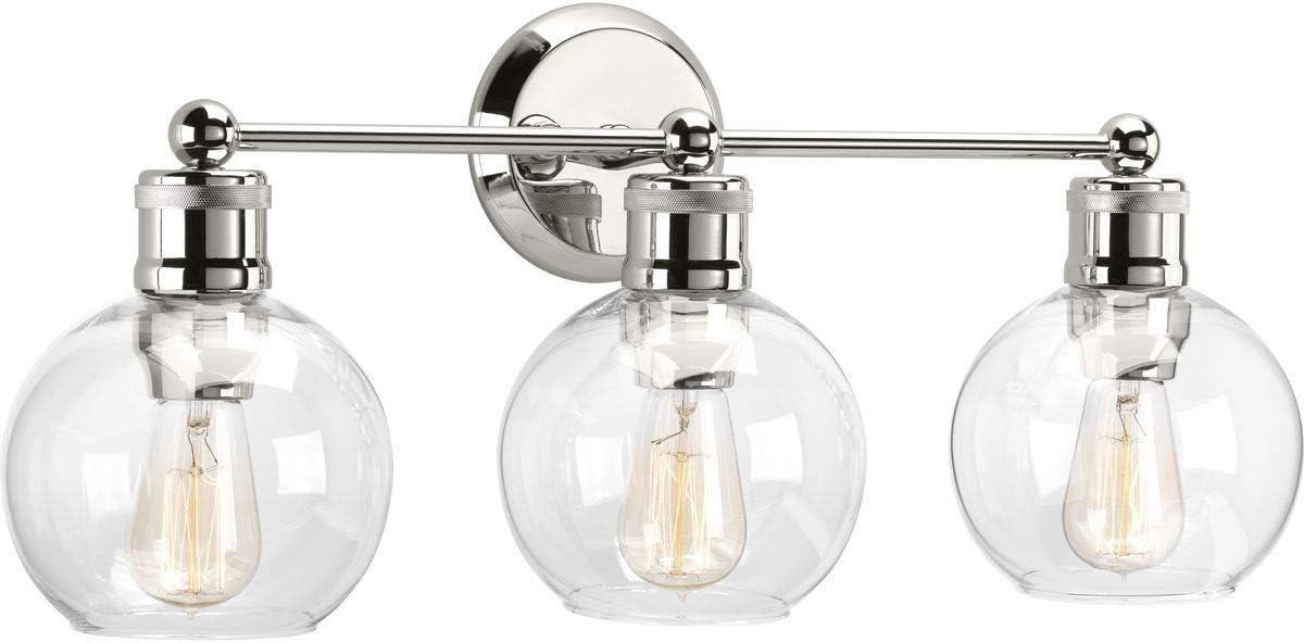 Hansford Collection 3-Light Clear Glass Coastal Bath Vanity Light Polished Nickel