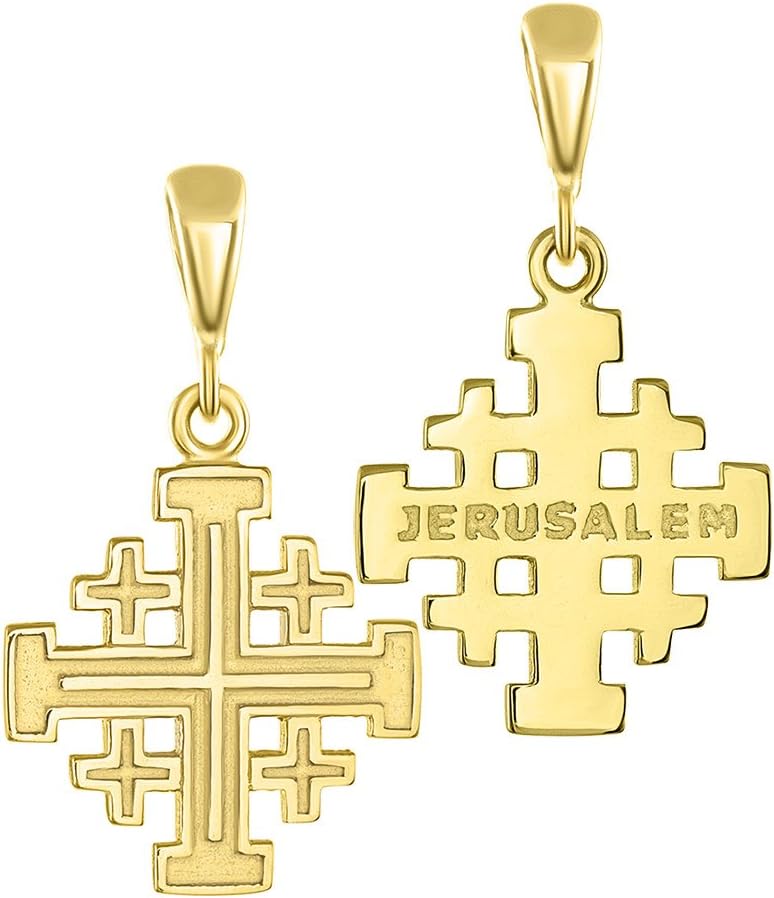 Jewelry America Solid 14K Yellow Gold Crusaders Jerusalem Cross Pendant Necklace