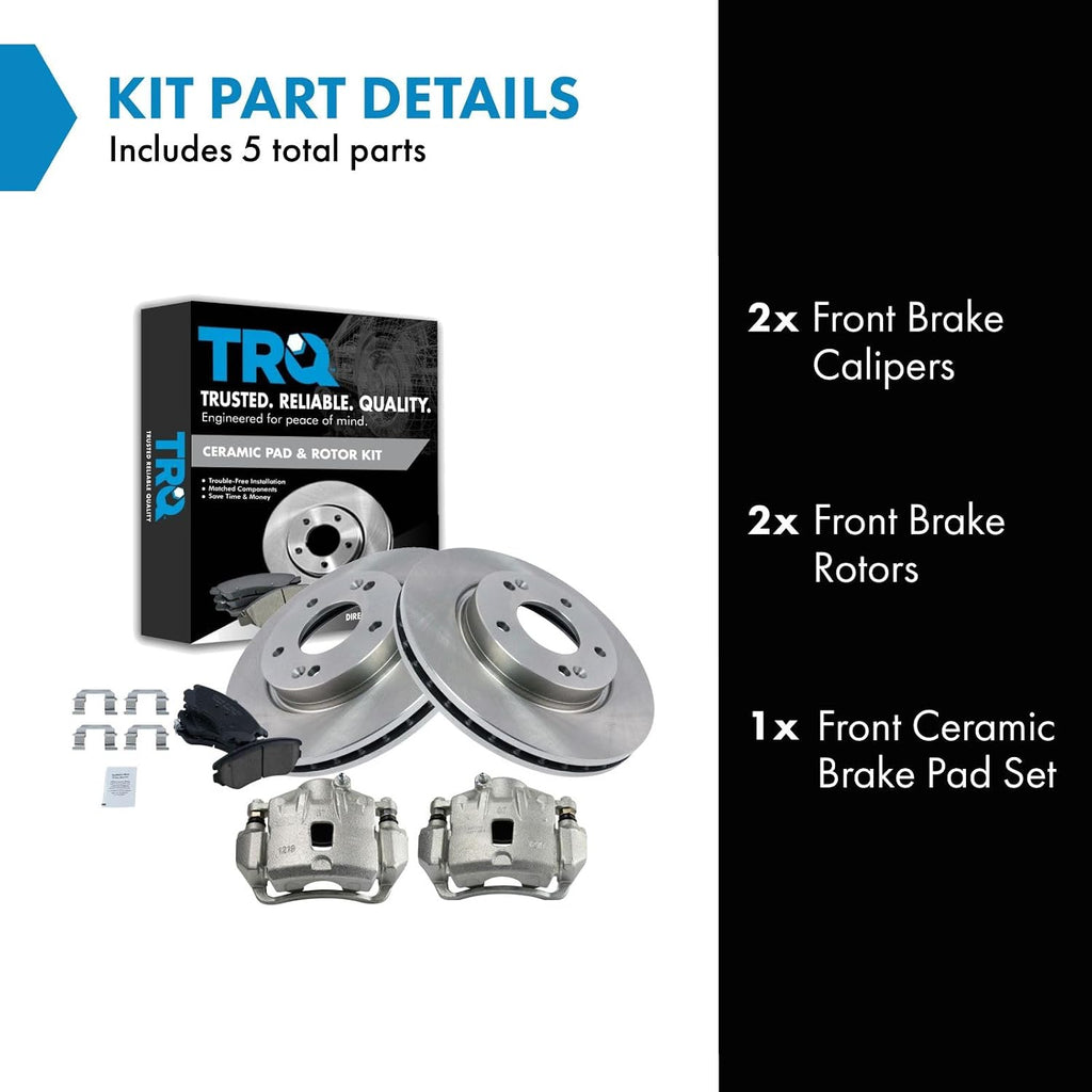 TRQ Front Brake Pad and Rotor Set Ceramic Rotors Calipers Compatible with 2007-2010 Hyundai Elantra