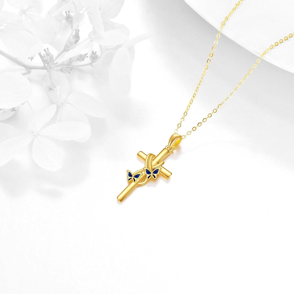 KECHO 14k Real Gold Cross Jewelry Gifts for Mother Grandma Sister Cross Pendant Necklace for Women