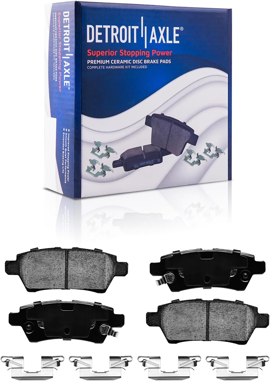 Detroit Axle - Rear Brake Kit for 05-12 Nissan Pathfinder, Drilled Slotted Brake Rotors Ceramic Brake Pads Wheel Bearing Hubs 2005 2006 2007 2008 2009 2010 2011 2012 Replacement