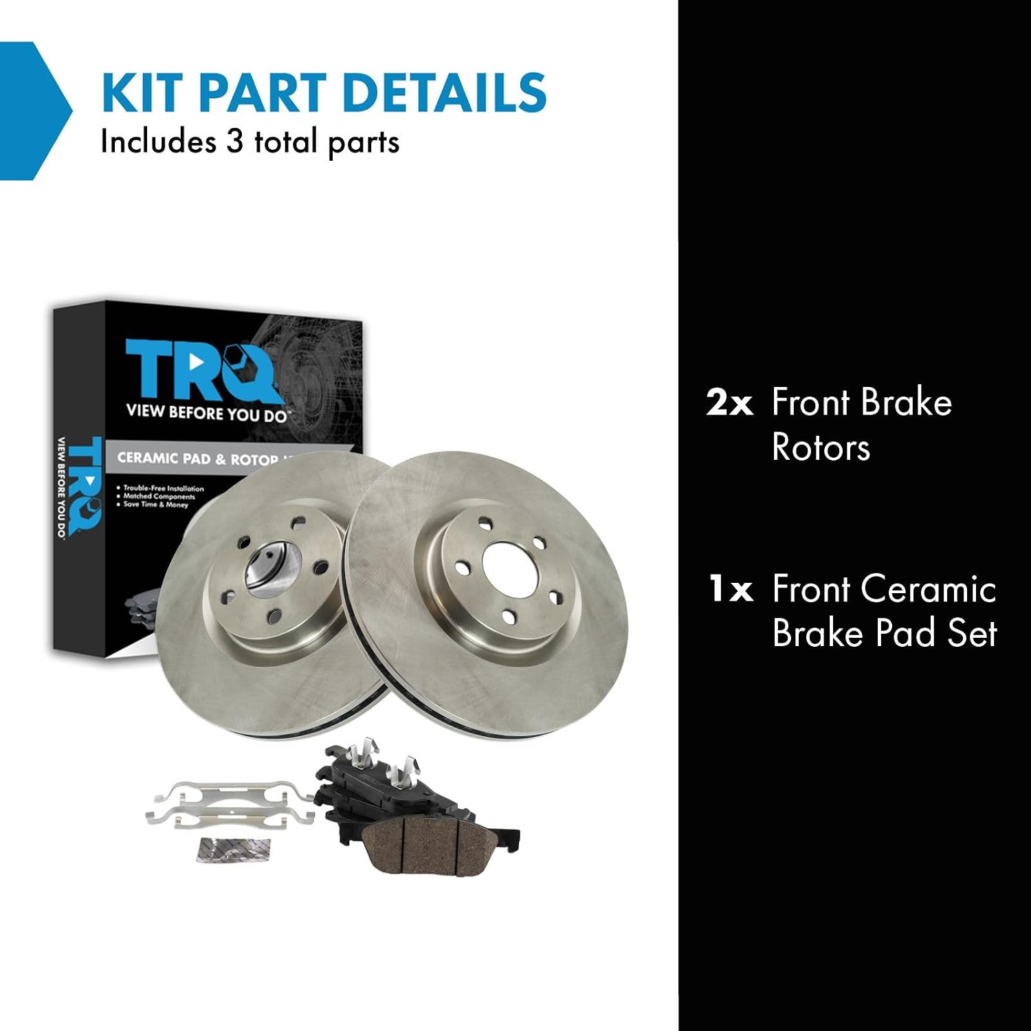 TRQ Front Brake Pad and Rotor Set Ceramic Vented Rotors Compatible with 2015-2020 Ford Edge