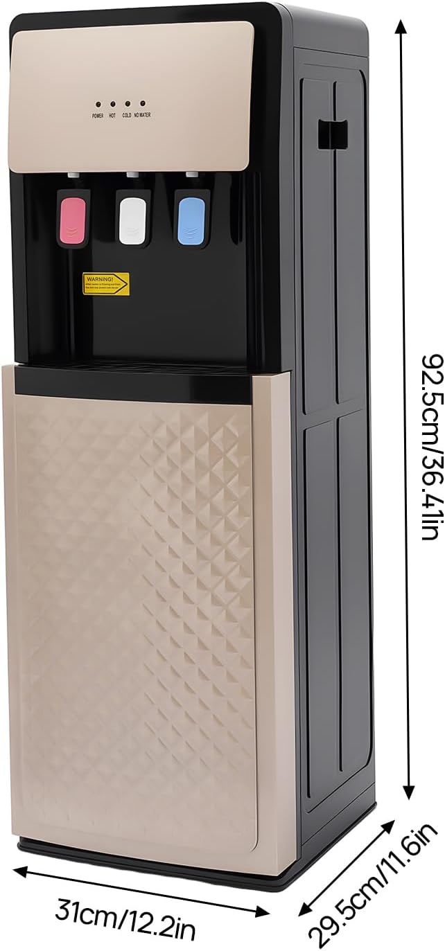 Bottom Loading Water Dispenser, 110V Hot & Cold Water Cooler Dispenser Standing Hot & Cold Water Dispenser with 3 Temperature Settings for Home, Kitchen, Office (Champaign Gold)