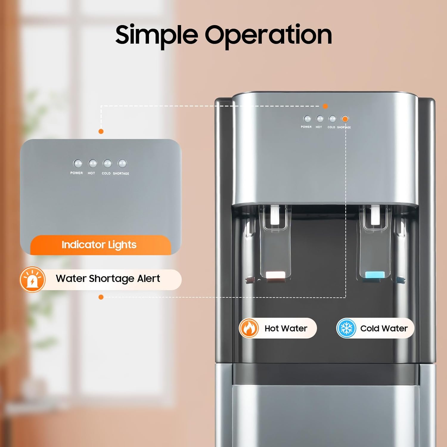 Bepritm Bottom Loading Water Cooler Dispenser for 5 Gallon Bottles, Hot Cold & Cool Water Dispenser with Empty Bottle Indicator, Stainless Steel, Ideal for Office, Home, Living Room (Dark Grey)