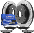 Rear Brake Pads and Rotors Kit for 2005-2010 Dodge Ram 1500, 2011-2018 Ram 1500, 2004-2009 Dodge Durango, 2007-2009 Chrysler Aspen Ceramic Brake Pads Drilled and Slotted E-Coating Disc Brake Rotors
