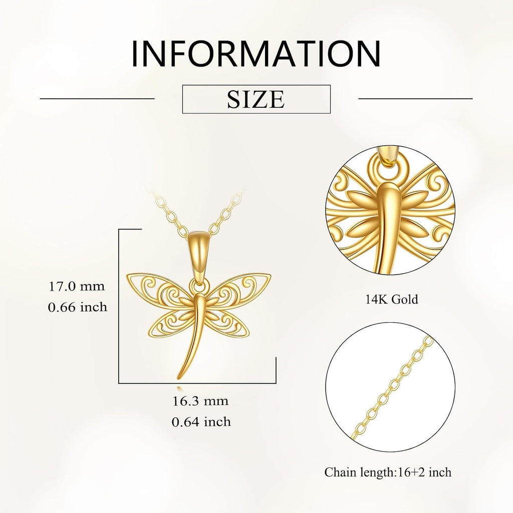 DOVRAN Real Solid Gold Birthstone Butterfly/Dragonfly/Bee/Hummingbird Necklace for Women Yellow Gold Animal Pendant for Christmas Dainty Jewelry Birthday Gifts for Mom Wife