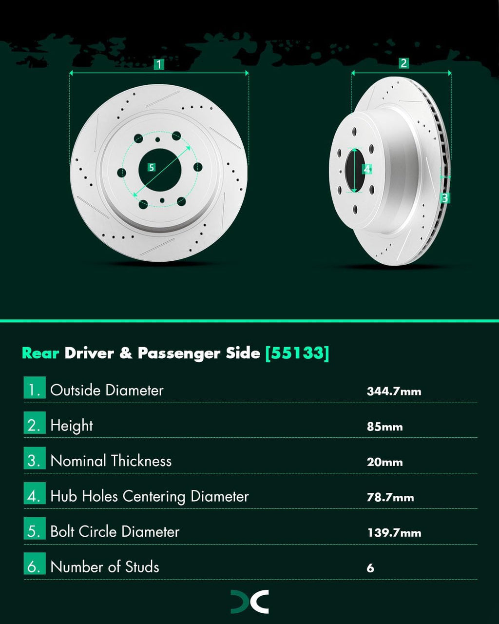 SCITOO Brake Kits For Escalade,For Escalade ESV,For Silverado 1500,For Tahoe,For Sierra 1500,For Yukon,For Yukon XL Rear Drilled Slotted Brake Rotors and Ceramic Brake Pads Replacement: 55133;D1707