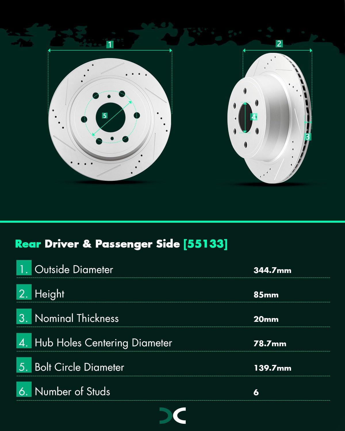 SCITOO Brake Kits For Escalade,For Escalade ESV,For Silverado 1500,For Tahoe,For Sierra 1500,For Yukon,For Yukon XL Rear Drilled Slotted Brake Rotors and Ceramic Brake Pads Replacement: 55133;D1707