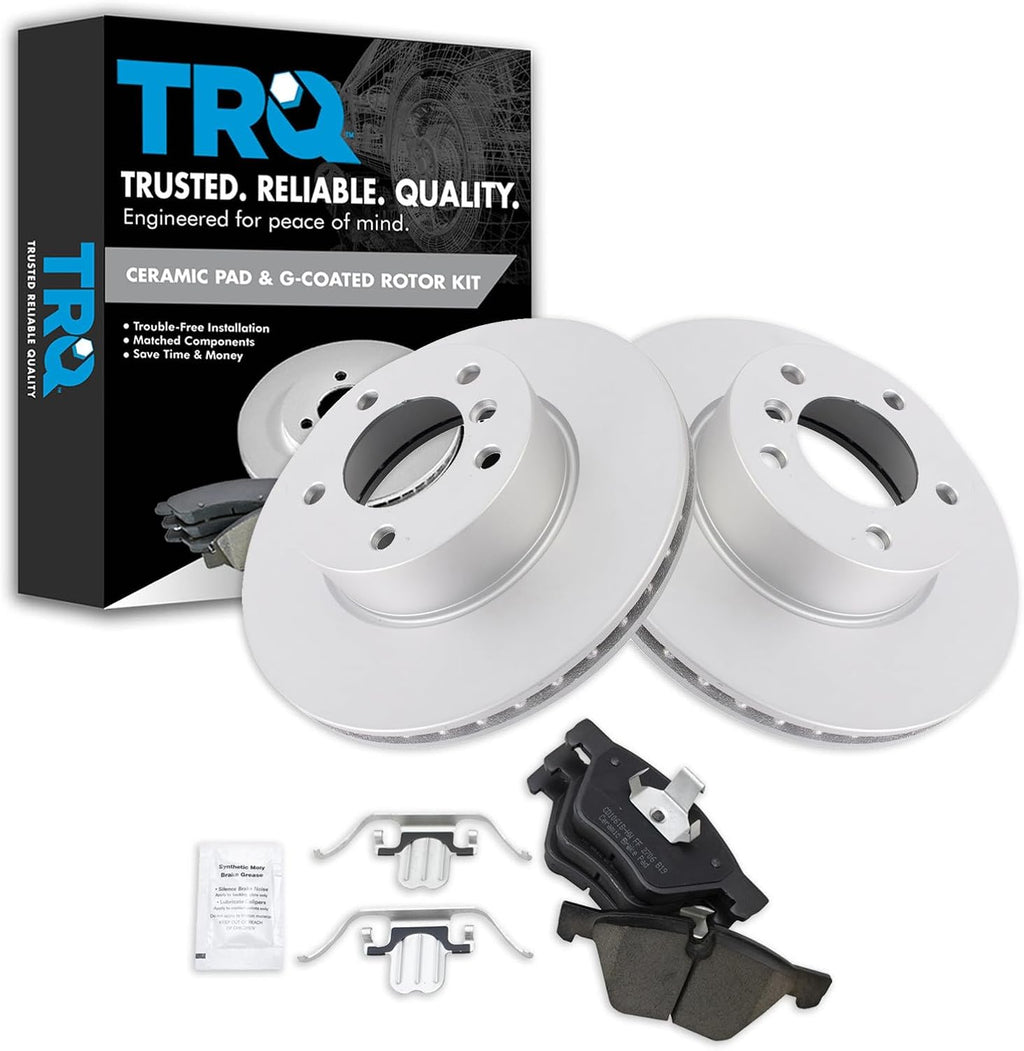 TRQ Front Brake Pad and Rotor Set Ceramic G Coated Vented Rotors Compatible with 2008-2013 BMW 128i 2006 325i 325xi 2007 328i 328xi