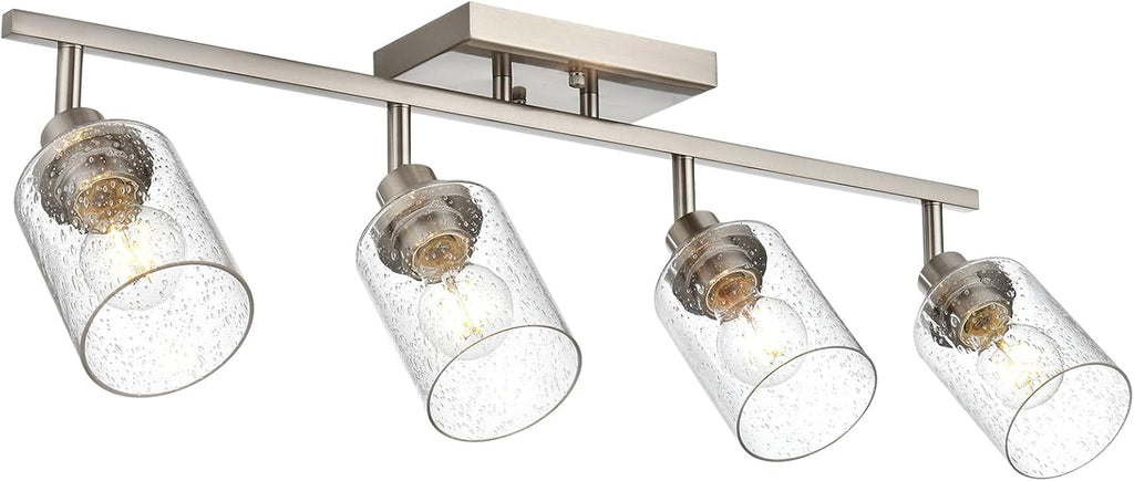 4-Light Brushed Nickel Kitchen Track Lighting Fixtures Ceiling Mount Track Lighting Kit with Bubble Seeded Glass Shade Modern Bathroom Tracking Vanity Lights Ceiling Tracking Accent Shop Light