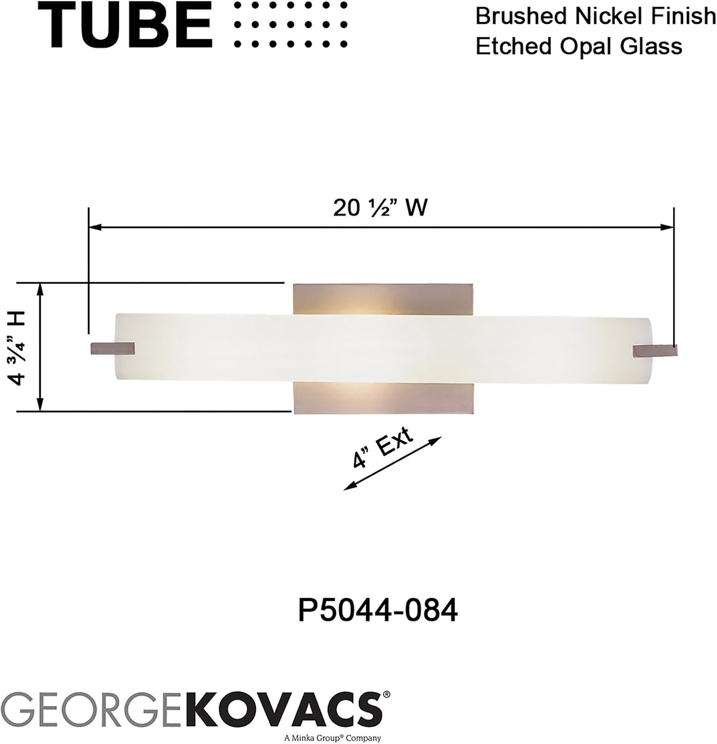 GEORGE KOVACS P5044-084 Tube Wall Sconce, 3-Light, 180 Total Watts, 4.75-in H x 20.5-in W, Brushed Nickel
