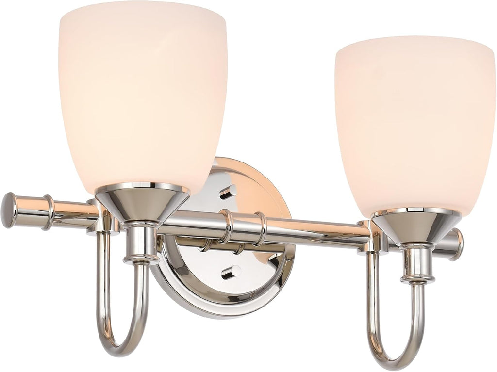 Polished Nickel 2-Light Bathroom Vanity Light Fixtures Over Mirror, Vintage Vanity Lights for Living Room, Milk White Glass Shades, Standard E26 Base
