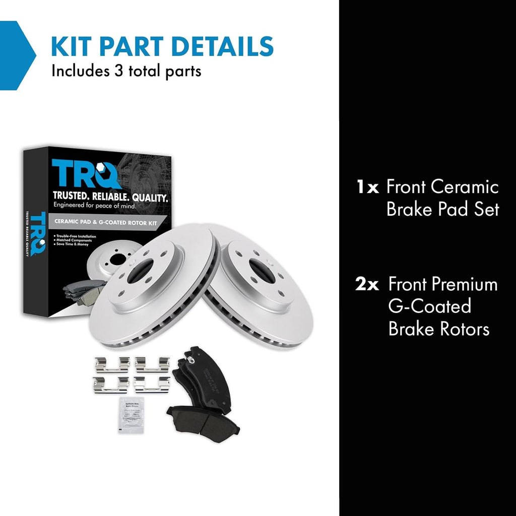 TRQ Front Brake Pad and Rotor Set Ceramic G Coated Vented Rotors Compatible with 2011-2015 Chevrolet Cruze 2016 Cruze Limited 2012-2017 Sonic
