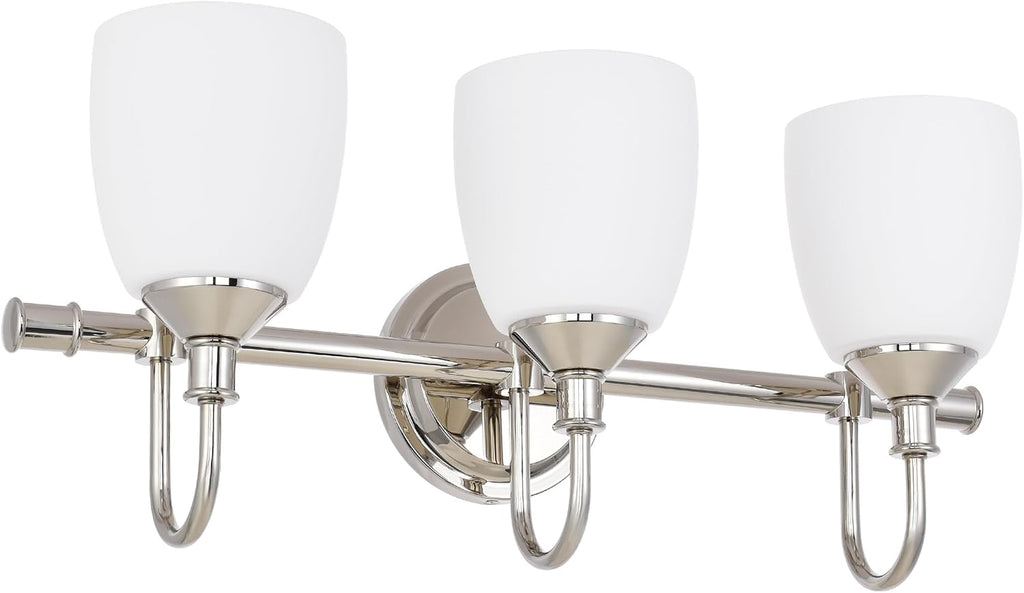 3-Light Polished Nickel Bathroom Vanity Light Fixtures Over Mirror, Vintage Vanity Lights for Living Room, Milk White Glass Shades, Standard E26 Base