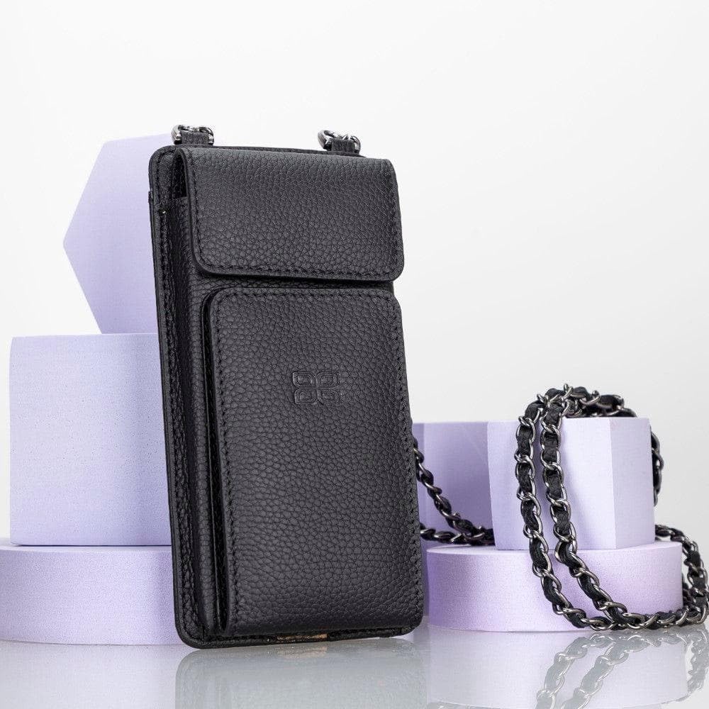 Crossbody Women Wallet fits iPhone 16 Pro MAX / 17 Pro MAX and All Mobile Devices up to 6.9' - Zippered Women Purse, Shoulder Bag with Card Holder, Pocket & Chain Strap, Trendy (Black)